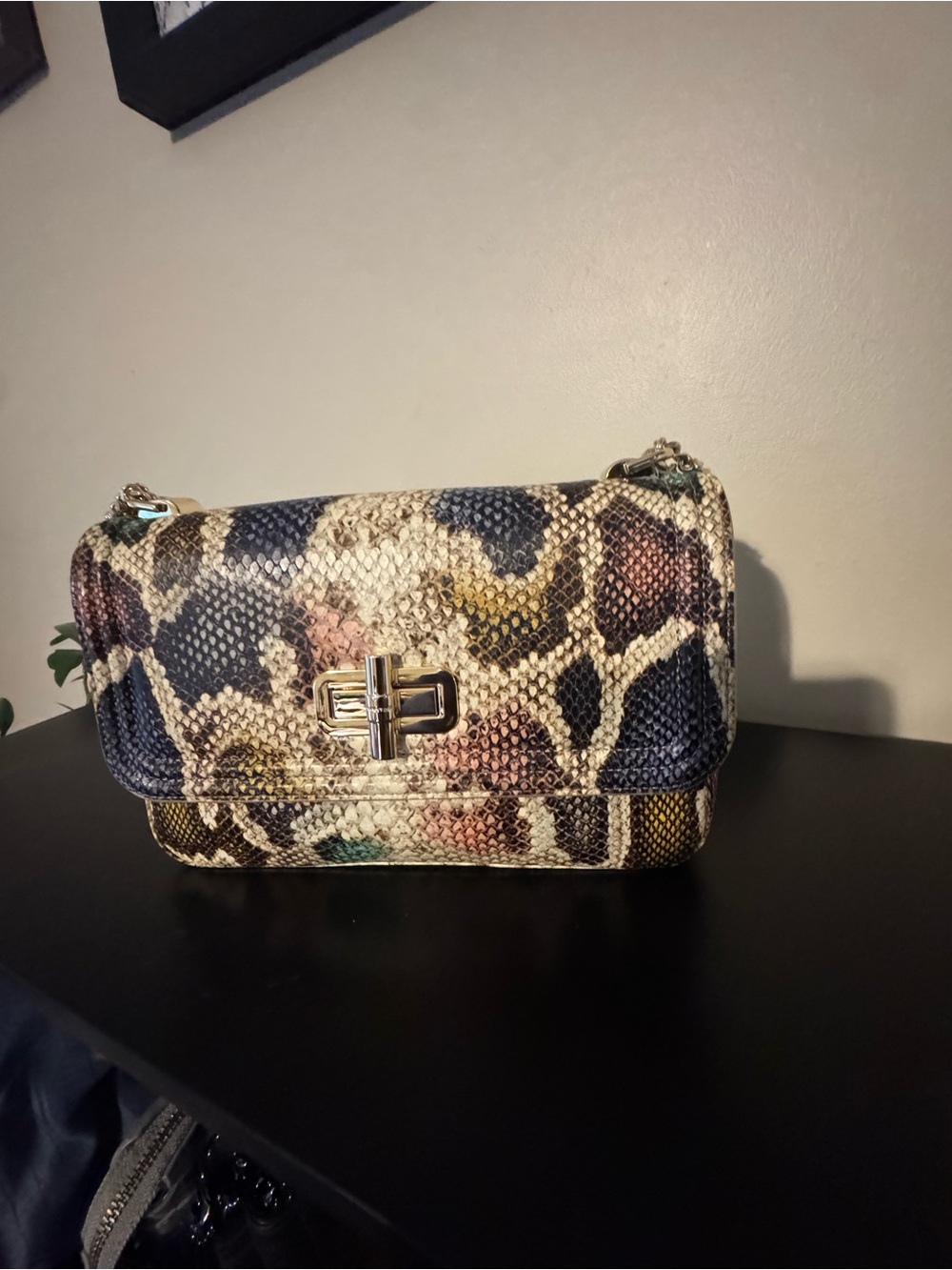 Brahmin Multicolor Snakeskin-Print Shoulder Bag with Gold Turn Lock